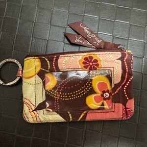 Vera Bradley Cotton Zip ID Case Wallet-Retired Yellow Pink Brown Floral